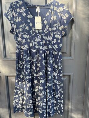 Pact Women’s Painted Petals Midnight Blue Fit & Flare Crossover Dress